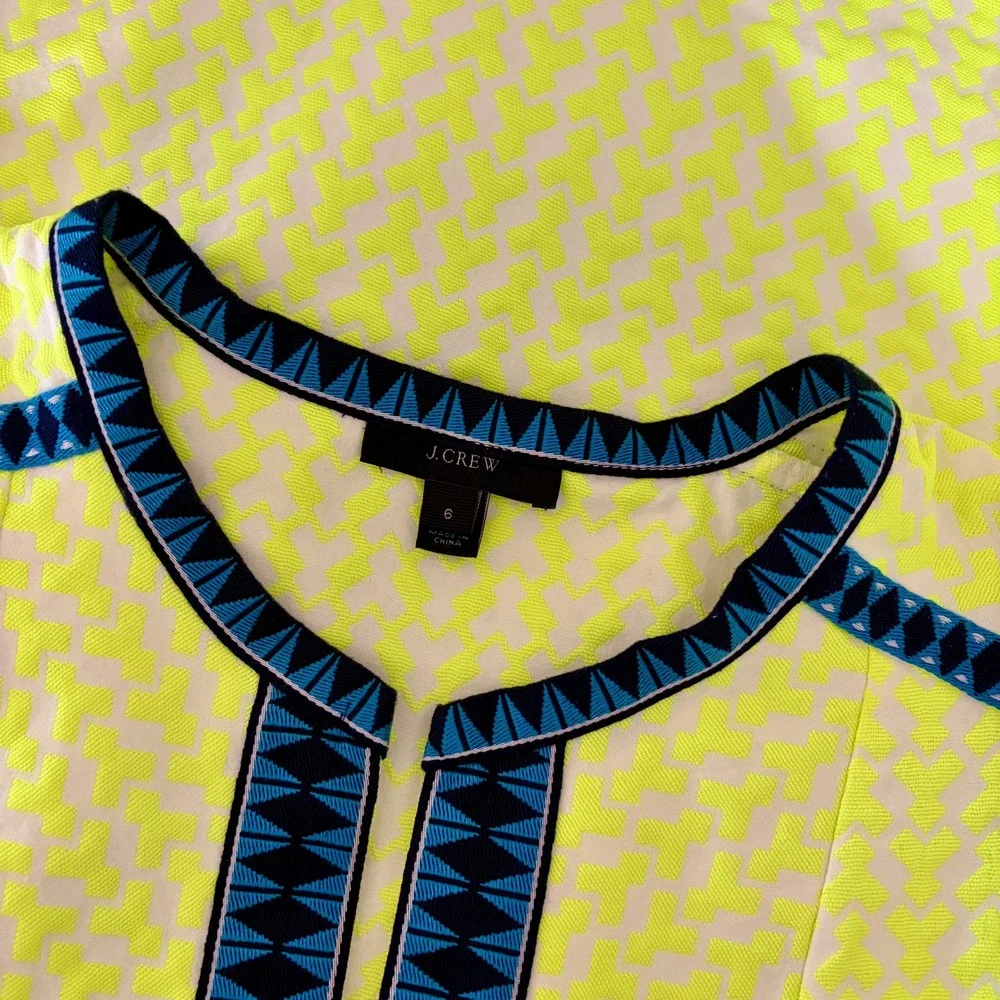 J. Crew Neon Yellow Shift Dress with Navy Trim